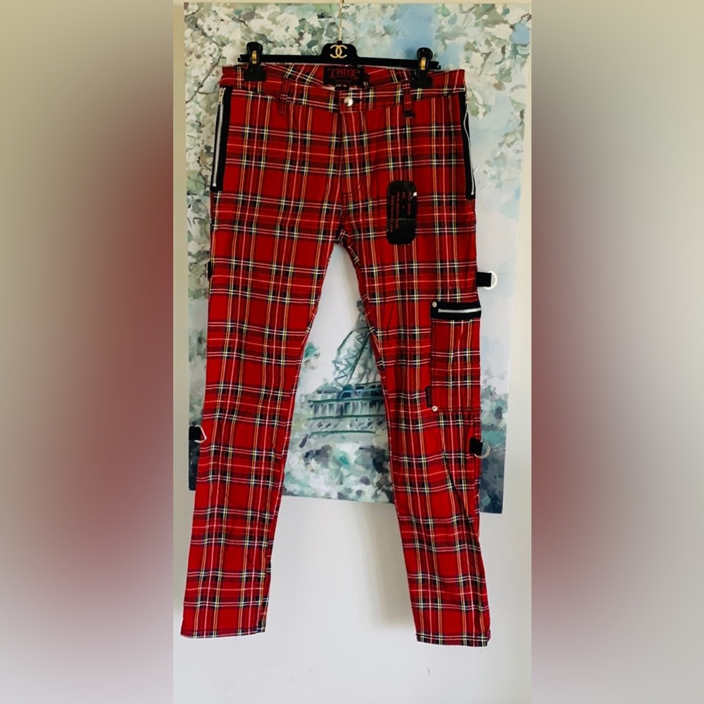 NWT TRIPP NYC RED TARTAN bondage pants